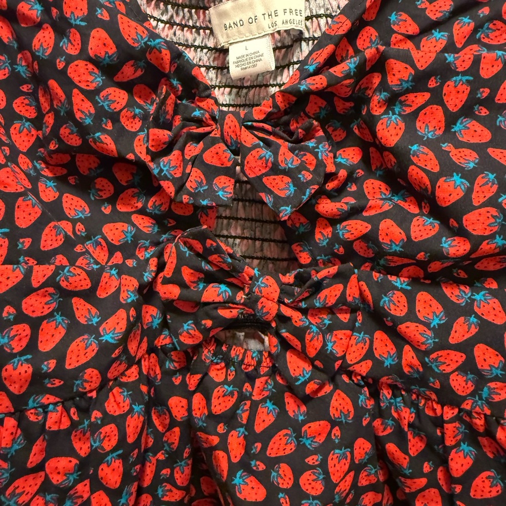 Band of the Free Strawberry Print top with 2 front bow details
